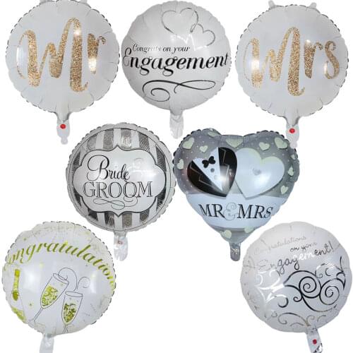 10pcs/lot 18inch Round Bride Groom Mr Mrs Foil Balloons Mariage Engaged Engagement Wedding Party Decoration Air Globos Supplies