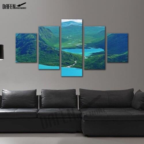 5 Panels Modern Art Painting Canvas Prints Wall Artwork Pictures Sea Lake Mountain Landscape Frames Home Bathroom Decoration
