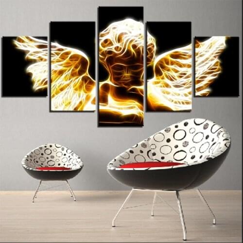 5 Pieces Jesus Canvas Abstract Painting Religion Posters Angel Cupid Pictures Christianity Wallpapers For Home Faith Decor