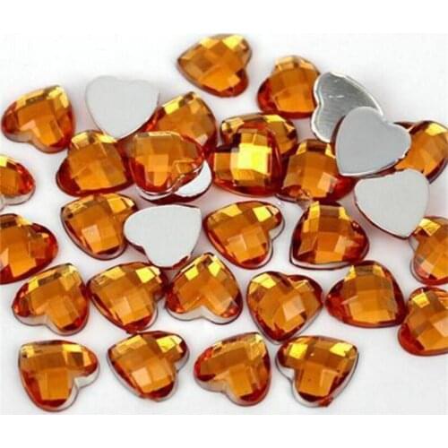8-30MM DIY Bling Orange Heart Shape Lattice Faceted Acrylic Rhinestone Flatback Acrylic Stone for Hand Craft Art Decoration