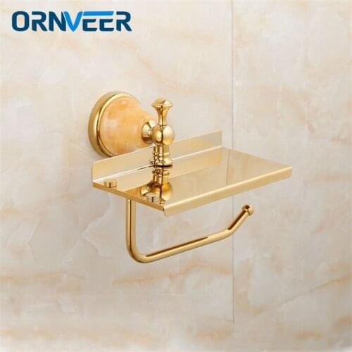 Free Shipping Luxury Golden Copper Jade Paper Holder Roll Holder Brass Construction Bathroom Accessories High Quality