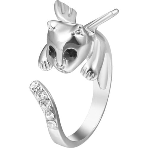 QIAMNI Shining Beautiful Lovely Angle Kitty Wing Cat Animal Rings Pet Lover Birthday Party Gift for Women Girls Fashion Jewelry