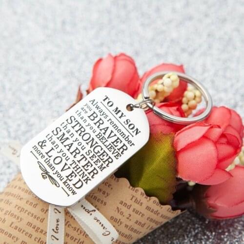 Keychain Gifts To My Son Always Remember You Are Braver Than You Believe Key Ring Charm Family Gifts From Dad Mom Inspirational