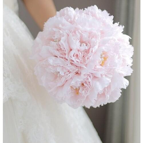 IFFO high-end custom bride brooch bouquet wedding bouquet bride bride bridesmaid pink peony 9 inch width bridal DIY decoration