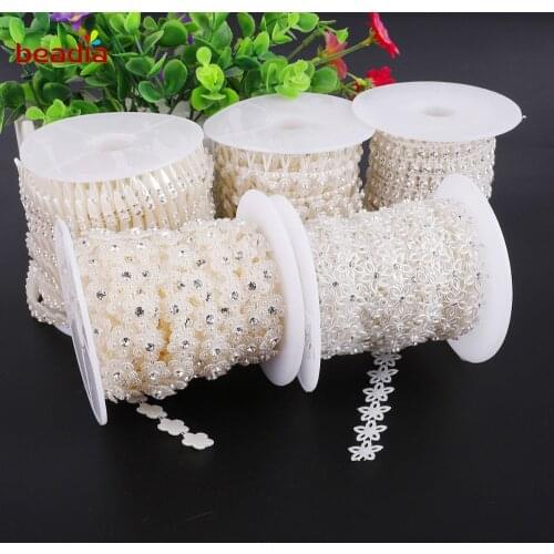 1M/bag Ivory Multi-size ABS Imitation Pearl Beads Rhinestone Chain Trim For DIY Wedding Party Decoration Craft Accessories