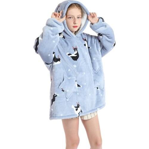 Winter Children Sweatshirt Blanket For Girls Fleece Hoodie Clothes Kids Oversized Warm Wearable Hooded Pullover Blanket 4-10Y