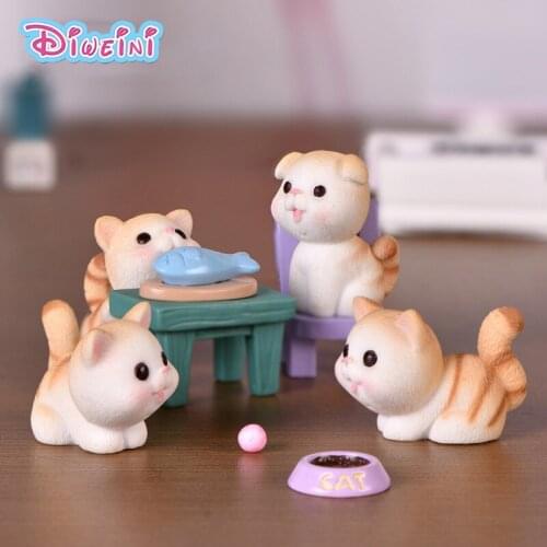 1pc Resin Cat Kitten Action Figure Cartoon Animal Model Figurine DIY Birthday Cake Decoration Kitchen Toy Doll House Gift Kids
