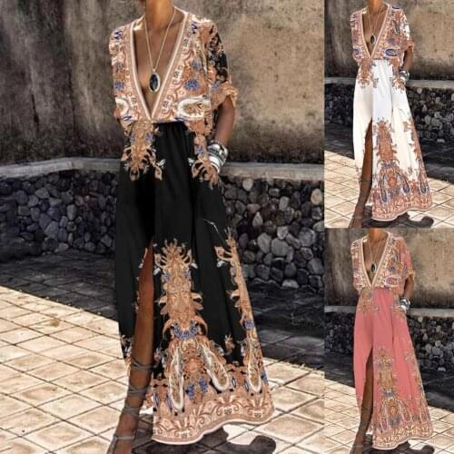 Elegant Fashion Short Sleeve Split Hem Dress Slim Maxi Dress Long for Banquet