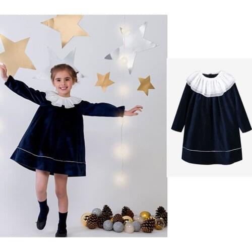 Girls' French High-Chest Line A- Line Silver Plated Detachable Lace Collar Girls Dress