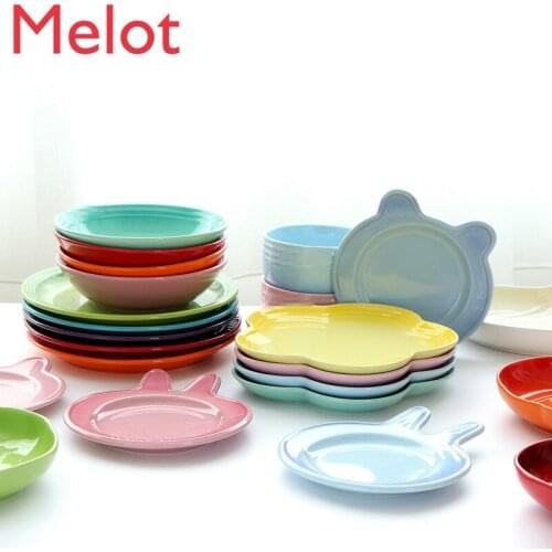 Hand-Painted Personalized Multi-Color Gradient Rice Bowl round Petal Plate Vegetable ,Fruit Modeling Household Tableware Set