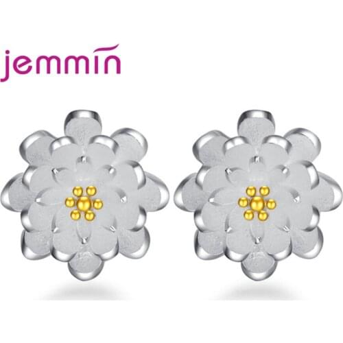 Chinese Stylish 925 Sterling Silver Lotus Flower Earrings & Pendant Necklaces & Ring Jewelry Sets for Women Silver Jewelry Gift