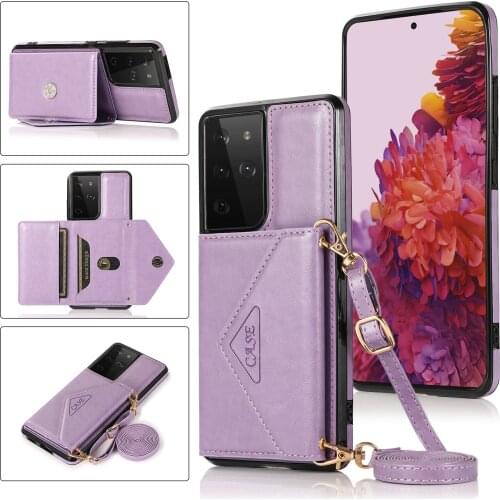 Crossbody Wallet Leather Back Flip Phone Case For Samsung Galaxy S21/ S21Ultra/S21FE Card Slots Cover Kickstand Cellphone Shell