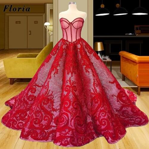 Dubai Red Strapless Prom Dresses Robe De Soiree Evening Dress Middle East Puffy Celebrity Gowns 2021 Saudi Arabia Party Gowns