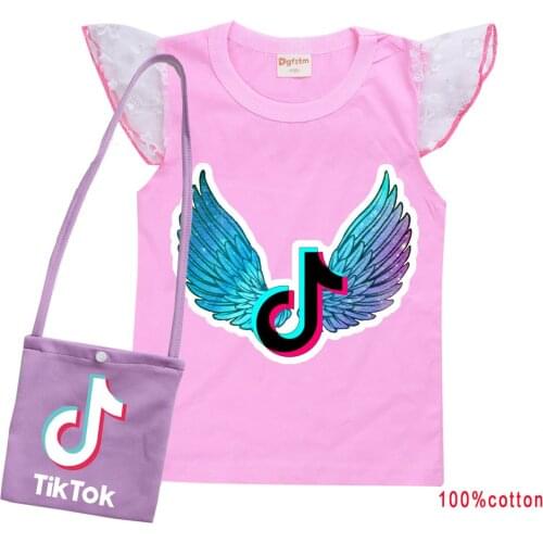 TIK TOK Summer Girls Cotton T Shirt +bag Baby Children White Gauze Sleeve Vest T-shirt Tops Tees Casual Wear