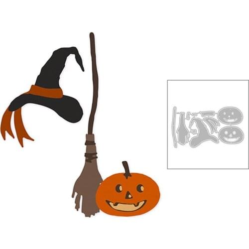 2020 New Halloween Grimace Pumpkin Broom and Witch Hat Metal Cutting Dies For Making Greeting Card Paper Scrapbooking No Stamps