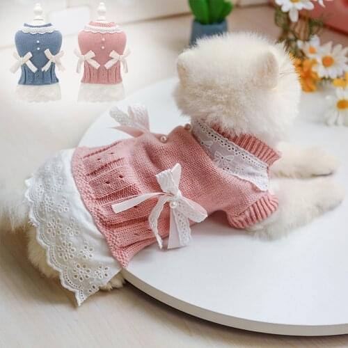 Cute Pet Dog Princess Style Woolen Skirt Cat Shih Tzu Yorkshire Costumes Coat Puppy Sweater Pet Jacket Outfits for Small Dog
