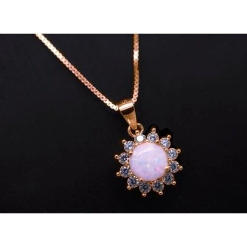 Fashion Women Necklace Fine Round Flowers Fire Opal Pendant For Women Wedding Party Gift Jewelry Accessories