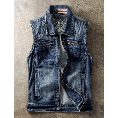 Mens Punk Rock Denim Vest Vintage Blue Cowboy Waistcoat Slim Fit Fashion Jeans Sleeveless Jacket Motorcycle Biker Vests Tops