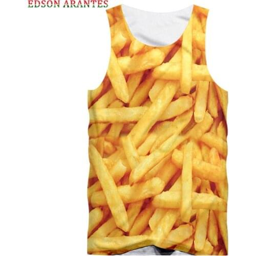 Man New Vest Funny food 3D Print French fries Tank Tops Men Women Hip Hop Plus Size S-6XL Unisex Sleeveless Vest Shirt