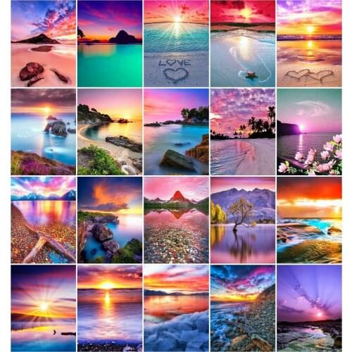 AZQSD Picture By Numbers Seaside Sunset Acrylic Paint Frameless Oil Painting Landscape Hand Paint Kit On Canvas Wall Decor