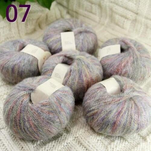 NEW Luxurious Soft 6balls*50g Crocheting & Knitting MOHAIR wool hand Yarn Knitting 07 Rainbow Silver Grey