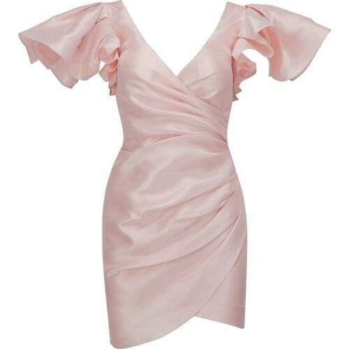 New Sexy Women Dress Bodycon Elegant Summer Dress Party Clebrity Ruffles Sleeve Mini Dress Ladies Clothes