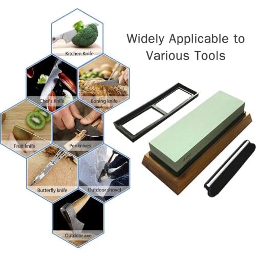 Knife Sharpening Stone Sharpener 2 Side Grit 400/1000 Whetstone with Non-slip Silicon Holder Bamboo Base Angle Guide Sharpener