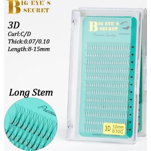 Big eyes secret natural soft 3D premade fans Korean silk volume lashes long stem Russian Volume lashes Eyelashes Extension
