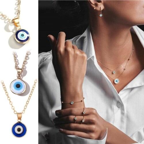 667E Evil Eye Necklace for Women Men Blue Turkish Golden Chain Evil Eye Necklace Lucky Protection Necklace