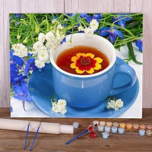 Scenery Flower Tea DIY Paint By Numbers Complete Kit Acrylic Paints 50*70 Painting On Canvas Wall Paintings Kids Drawing