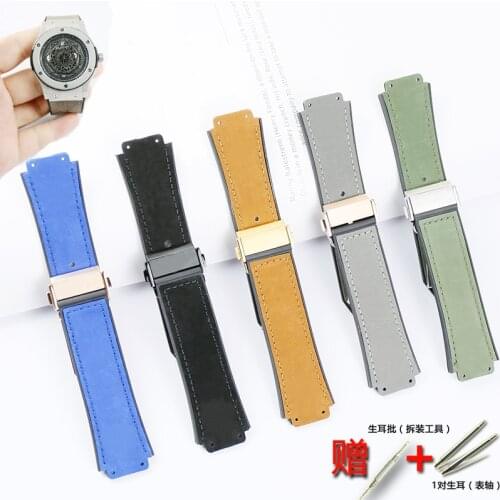 Watch Accessories Leather Strap Comfortable Scrub Leather For Hublot Watch Rubber Strap Big Bang Series 25*19 Mens Strap