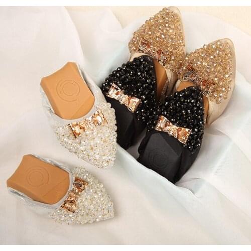 Large Size 33-43 Womens Shoes New Fashion Rhinestone Pointed Pump Shoes Versatile Comfortable Soft Sole Flat Shoes