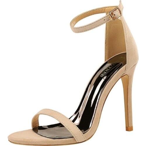 2021 Women 10cm High Heels Flock Stripper Sandals Female Fetish Strappy Red Shoes Lady Valentine Green Summer Classic Sexy Pumps