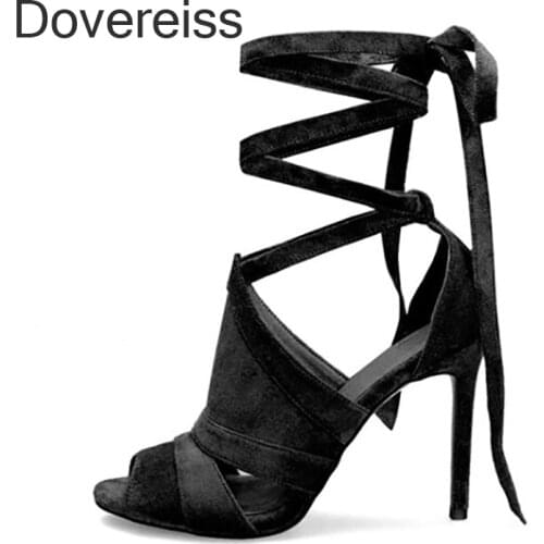 Dovereiss Summer Women Clear heels Sandals Fashion Sexy New Yellow Party Shoes Purple Ankle Strap Stilettos heels Consice 44 45