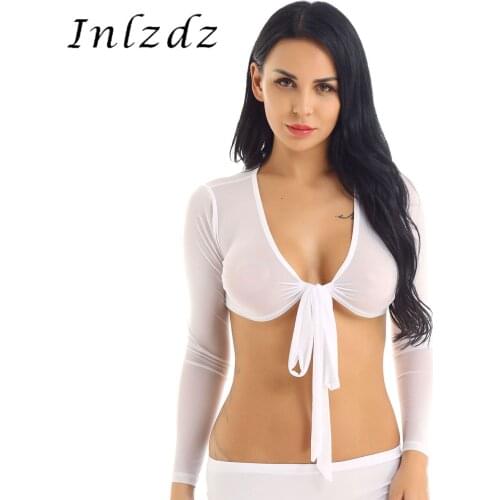 Womens Rave Top for Pole Dancing Deep V Plunge Festival Rave Outfit Open Front Tie Up Mesh See Through Sheer Tee Blouse Crop Top