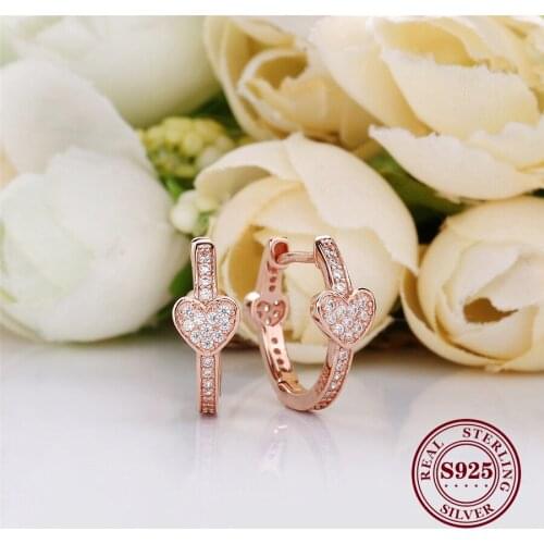 Real S925 Sterling Silver Earring Alluring Hearts With Crystal Studs Earring For Women Wedding Party Gift Fashion Jewelry
