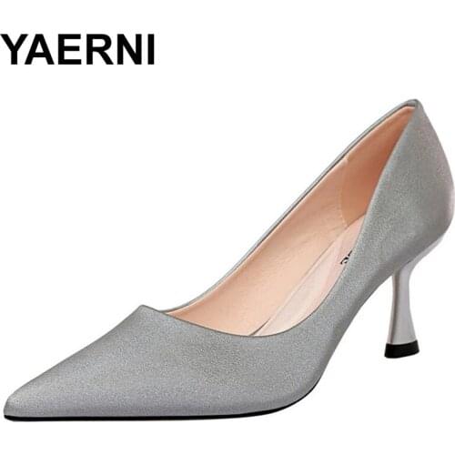 YAERNI 2021 fashion sexy womens high heels wine cup heel shallow mouth pointed sexy slim professional ol womens shoes