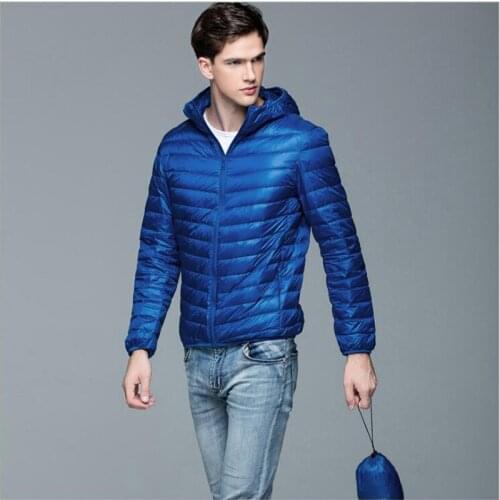 Winter new mens hooded ultralight warm and portable thin down coat solid color casual fashion down jacket parka