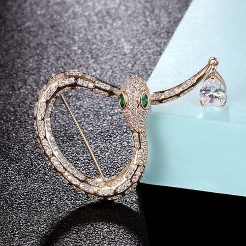 Zlxgirl AAA cubic zircon Snake Shape Brooch bridal Jewelry for women metal Gold copper Hijab Pins Clothes Suit Accessories