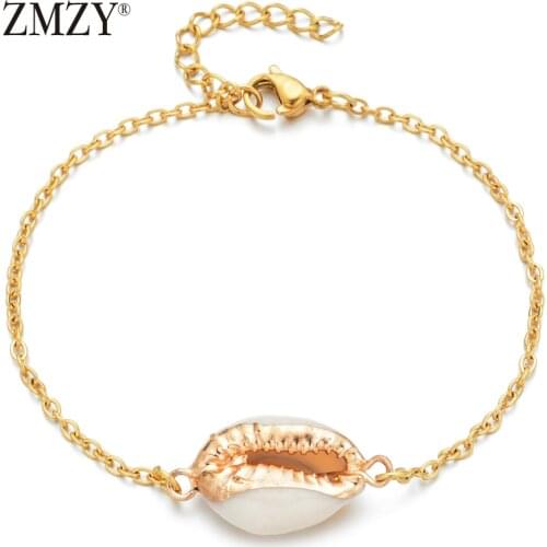 ZMZY Simple Bohemian Link Chain Stainless Steel Bracelet Natural Shell Bracelet Adjustable Friendship Bracelet Jewelry