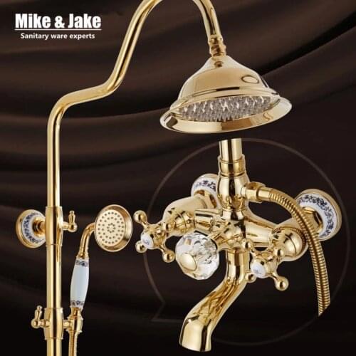 Bathroom golden shower set with crystal handle luxury bathtub shower mixer set with soap holder gold Bath Shower Faucet set