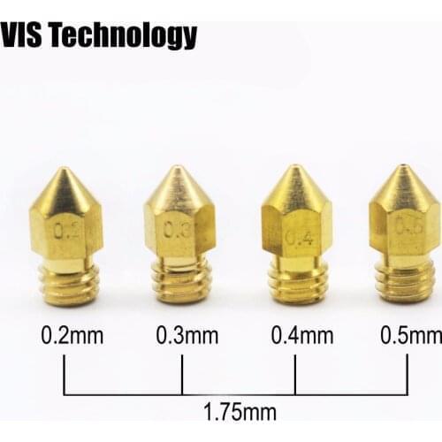 1pc 3D printer nozzle 0.2/0.3/0.4/0.5mm J-head extrusion nozzle For 1.75mm Filament MK8 nozzle