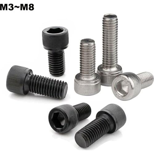 10pcs Dia M3 M4 M5 M6 M8 304 A2 Stainless Steel Black Grade 12.9 Alloy Steel DIN912 Hexagon Hex Socket Head Cap Allen Bolt Screw
