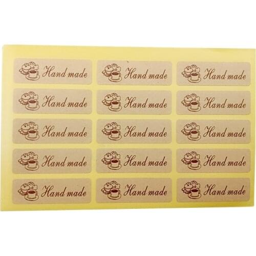 120pcs/lot Kraft Paper Sticker Coffee Cake"Hand Made" Strip Adhesive DIY Decorative Sealing Sticker Gifts Package Label