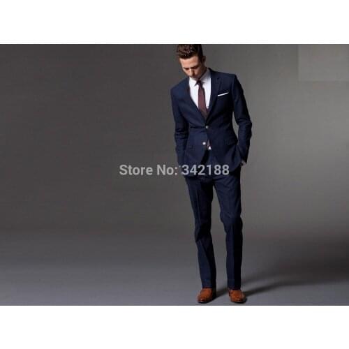 2015 TAILOR MADE DARK BLUE MENS WEDDING TUXEDOS FOR MEN, SLIM FIT BLUE MEN SUITS(Jacket+Pants+Tie+Pocket )/prom dress suitswedd