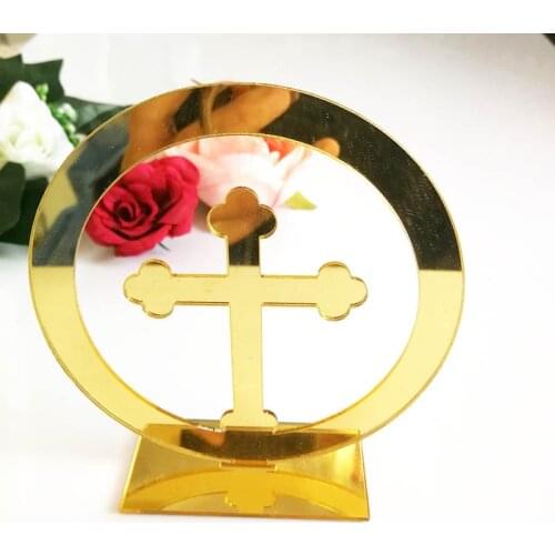 20pcs 10cm High Mirror Cross Prayer for Table God Bless of The Lords Prayer Christening & Baptism House Moving
