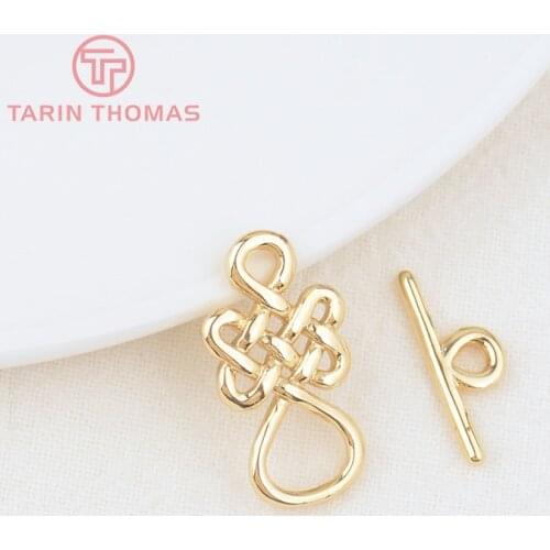6 Sets O:13x23.5MM T:18MM 24K Gold Color Plated Brass Chinese Knot Bracelet O Toggle Clasps High Quality Diy Jewelry Accessories