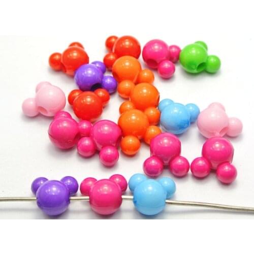50 Mixed Bubblegum Color Acrylic Mouse Face Beads 16mm With Big Hole