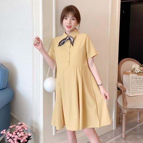 8040# Maternity Clothes Spring Autumn Cotton Turn Down Collar Long Sleeves Loose Stylish Dress Pregnant Women Mom Dress