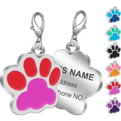Custom Dog Tag Engraved Pet Dog Collar Accessories Personalized Cat Puppy Colorful ID Tag Stainless Steel Paw Name Tags Pendant